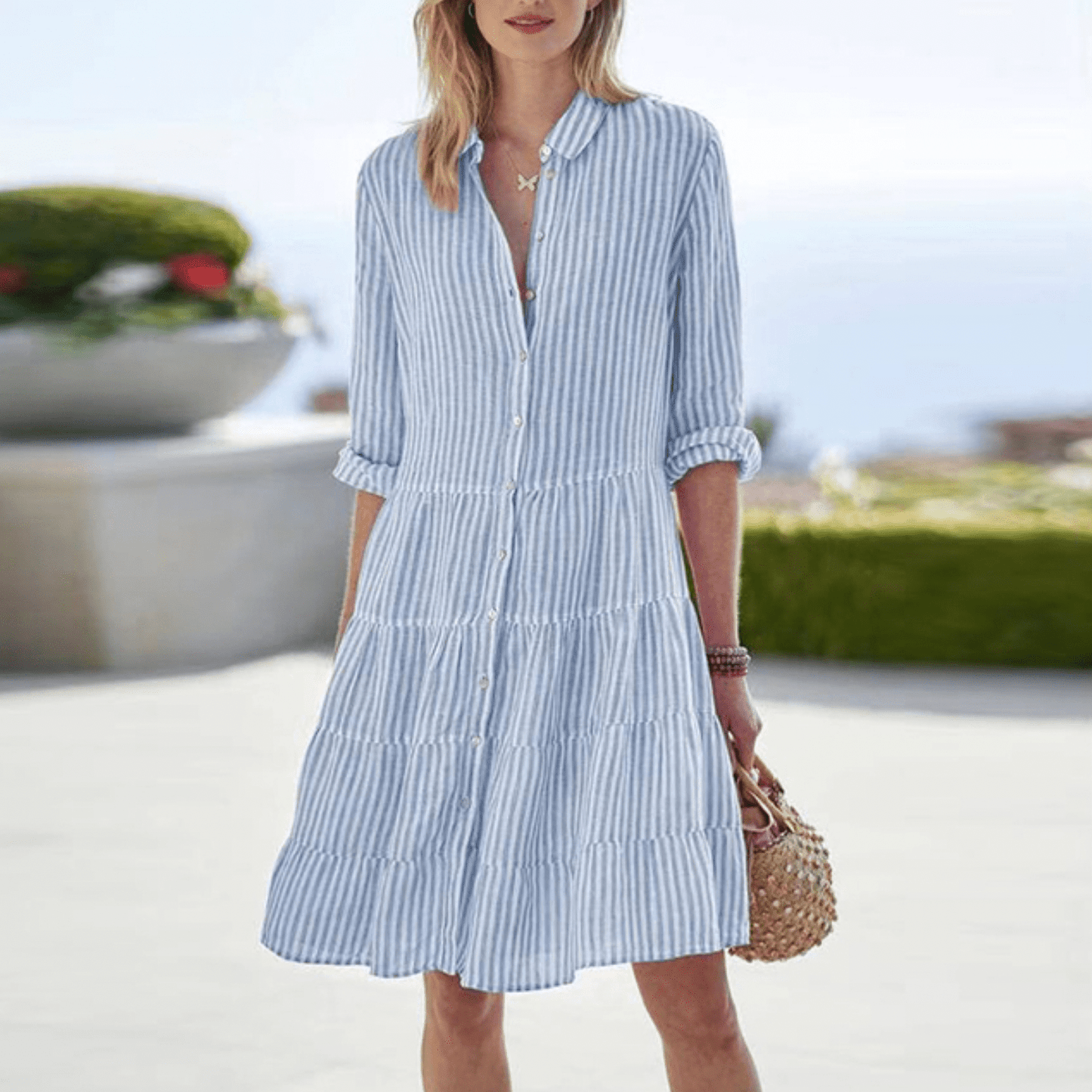Stylish Striped Mini Dress for Women with Long Sleeve