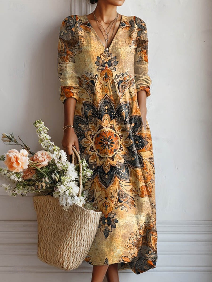 Elegant Floral Mini Dress for Women with V Neck Vintage