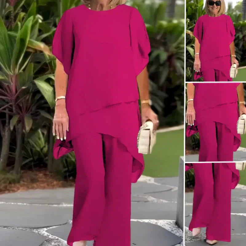 Effortless Two Piece Set for Women with Wide Leg Draped