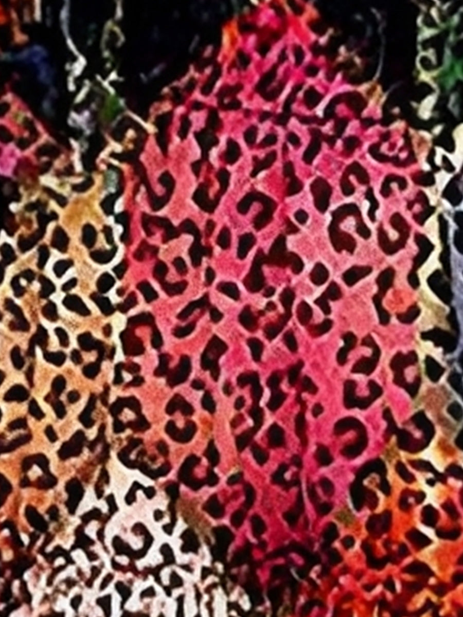 Effortless Leopard Print Mini Dress for Women with V-Neck Long Sleeve Tiered Ruffle Style