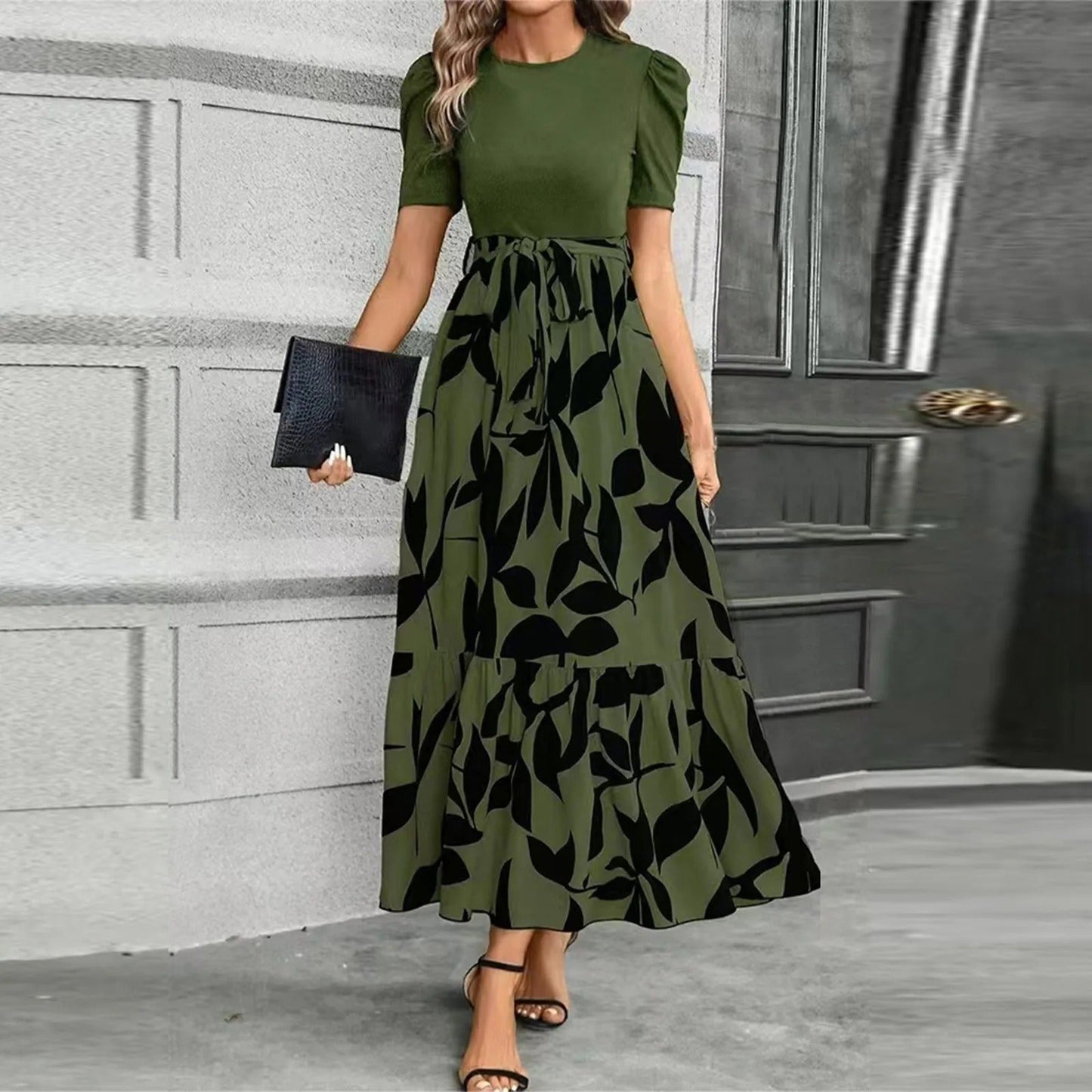 Effortless Floral Maxi Dress for Women with Puff Sleeve High Waist Flowy Skirt Style