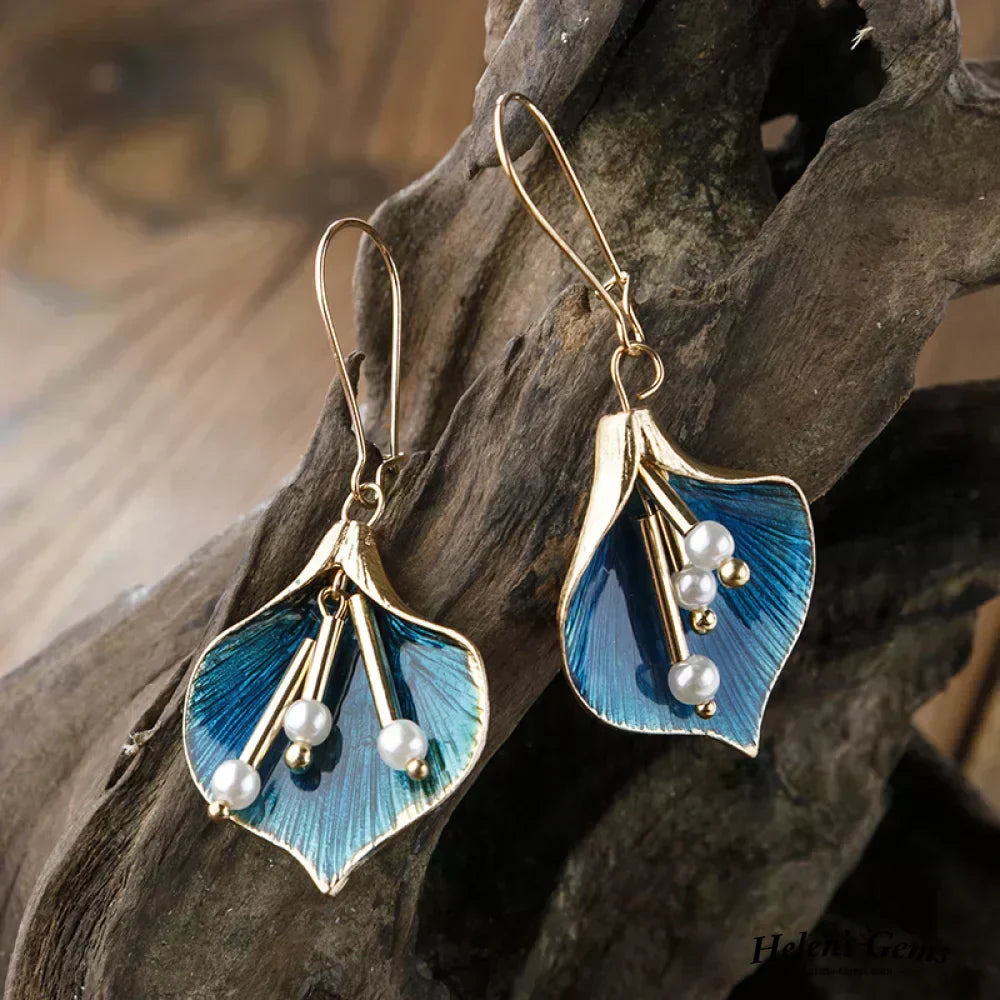Elegant Pearl Earrings for Women with Blue Drop Design