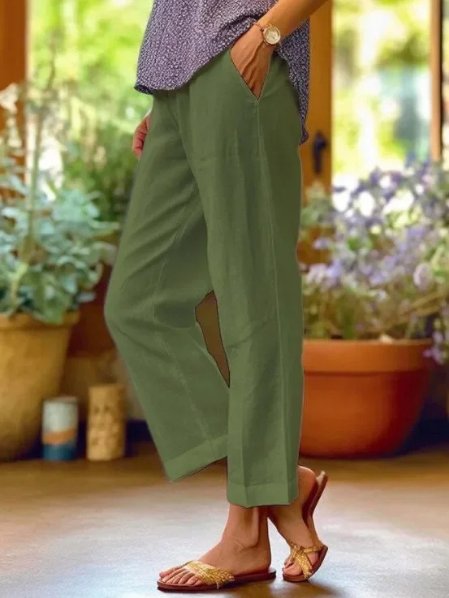 Comfortable Linen Cropped Pants for Women with Tapered Leg Cuffed Hem Casual Linen Pants Style