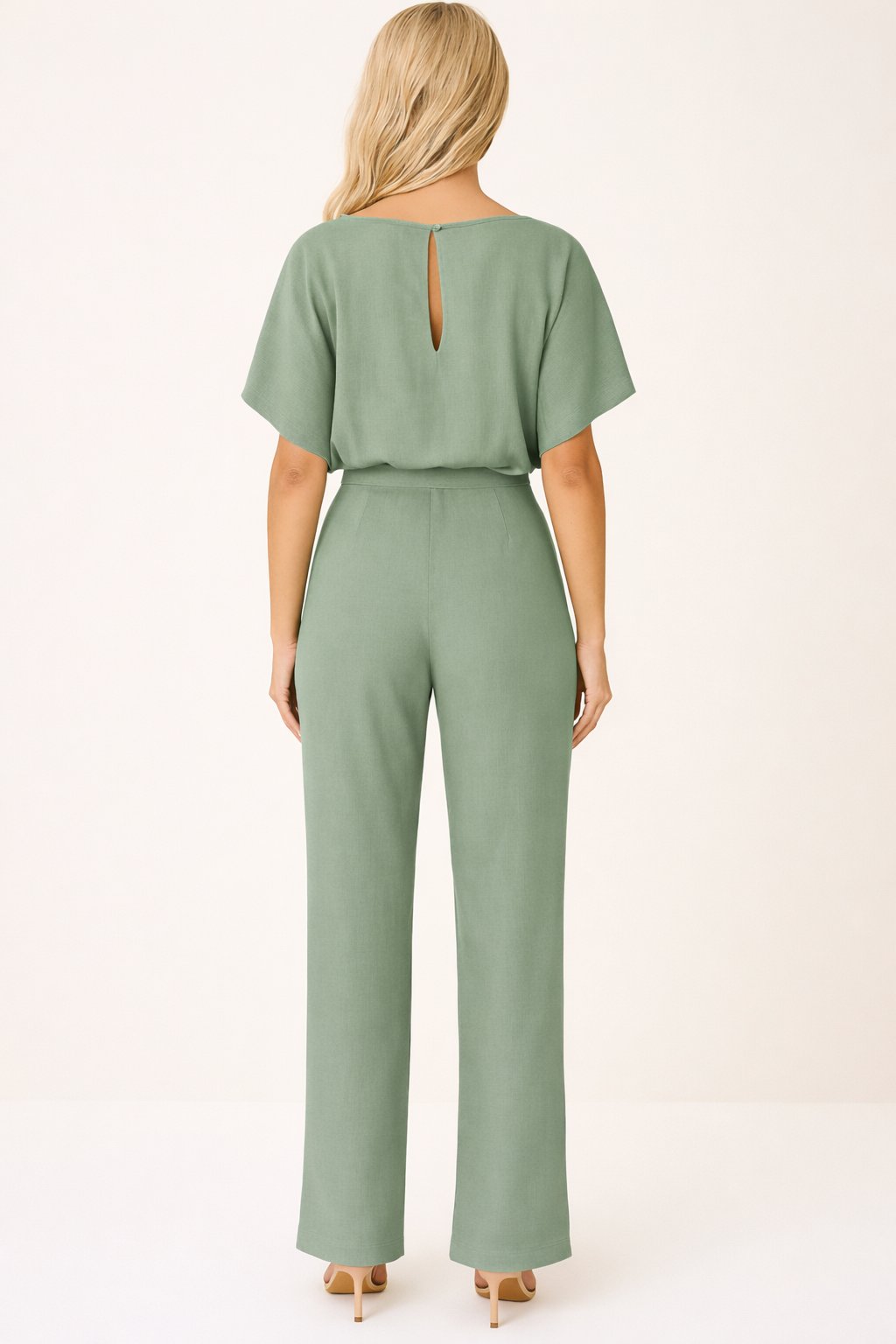 Effortless Wide Leg Jumpsuit for Women with Boat Neck Short Sleeve Tie Waist Belted Casual Style