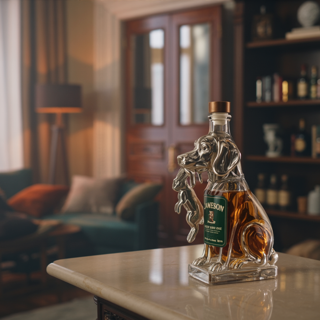 Effortless Whisky Decanter Bottle Gift Set with Dog Design