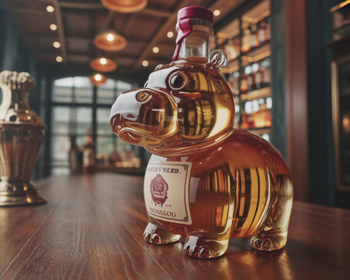 Stylish Whisky Decanter Bottle Gift Set with Hippo Design