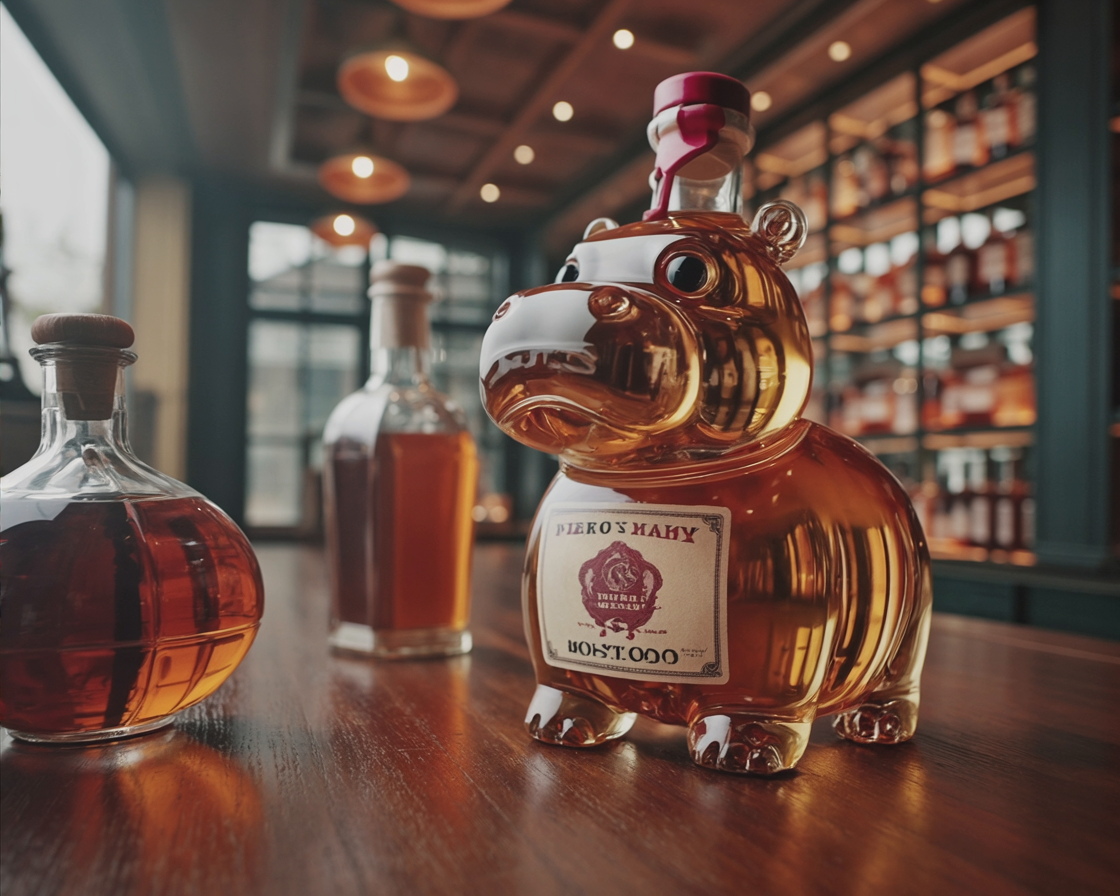 Stylish Whisky Decanter Bottle Gift Set with Hippo Design