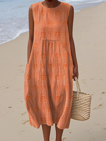 Stylish Floral Midi Dress for Women with Sleeveless Pocket