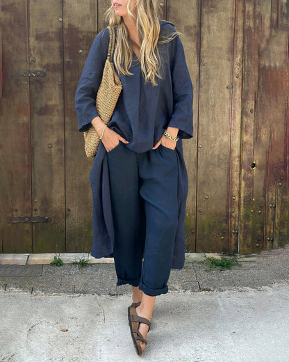 Effortless Two Piece Set for Women with V Neck