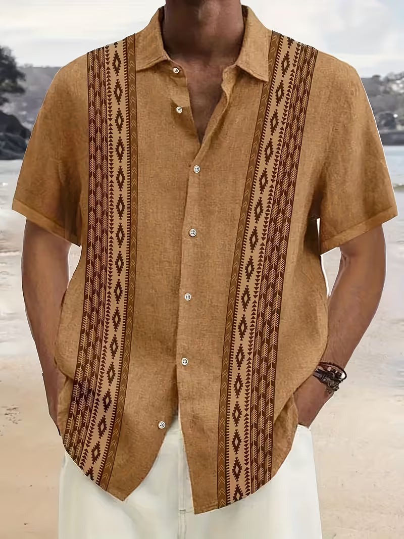 Comfortable Geometric Button Down Shirt for Men with Vintage Casual Style