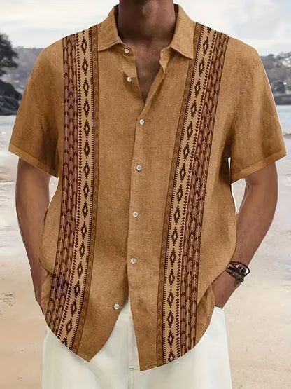 Comfortable Geometric Button Down Shirt for Men with Vintage Casual Style
