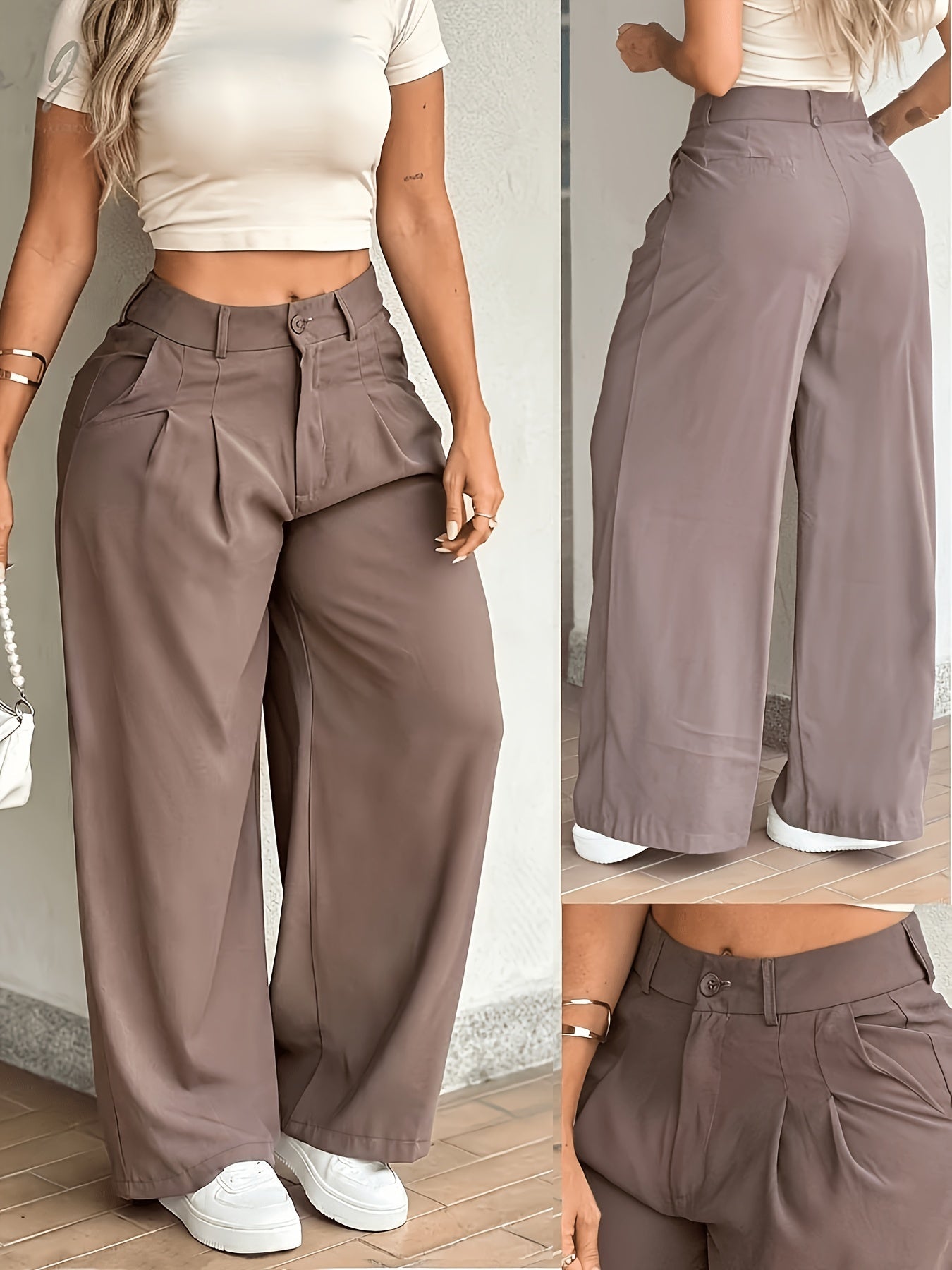Elegant Wide Leg Trousers for Women with High Waist Pleated Tailored Style