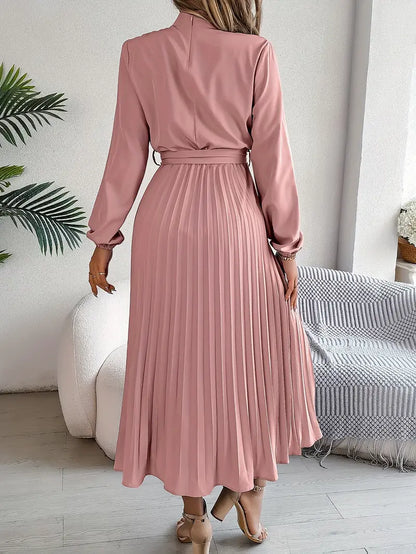 Stylish Midi Dress for Women with Long Sleeve Belted
