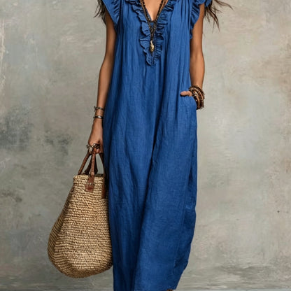 Effortless Maxi Dress for Women with V Neck Ruffled