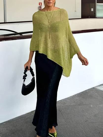 Elegant Poncho Shirts for Women with Half Zip Long Sleeve Asymmetric Hem Style