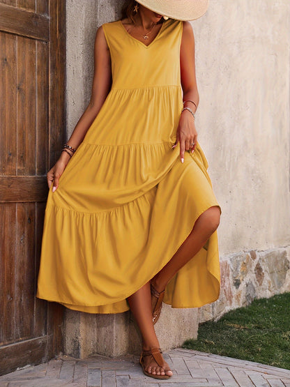 Stylish Maxi Dress for Women with V Neck Sleeveless Tiered