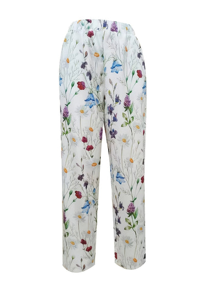 Effortless White Pants for Women with Elastic Waist Pockets