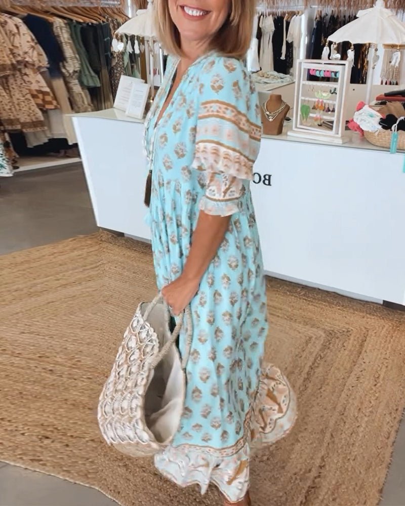 Effortless Floral Dress for Women with V Neck
