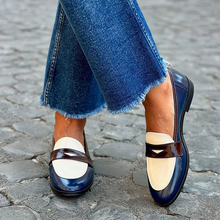 Comfortable Navy Blue Loafers for Women with Two Tone Style