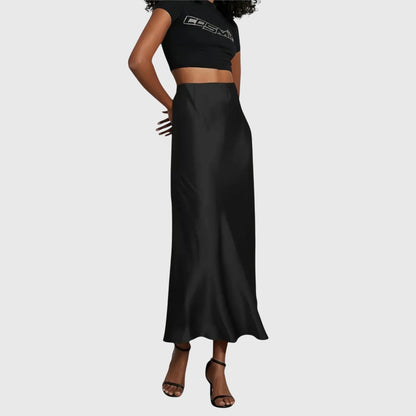Elegant Satin Midi Skirt for Women with High Waist Fitted Slip Bias Cut Semi Formal Style