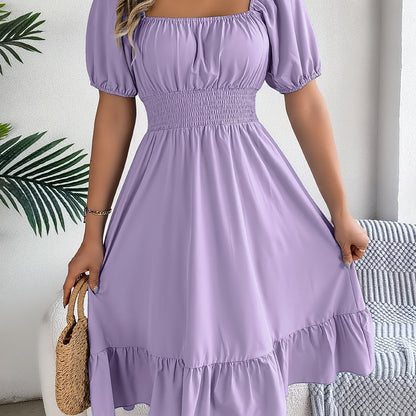Elegant Evening Dress for Women with Square Neck Puff Sleeve A Line Formal Wedding Guest Style