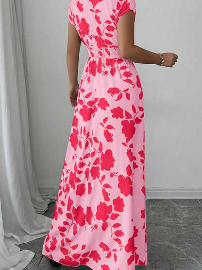 Elegant Floral Maxi Dress for Women with V Neck