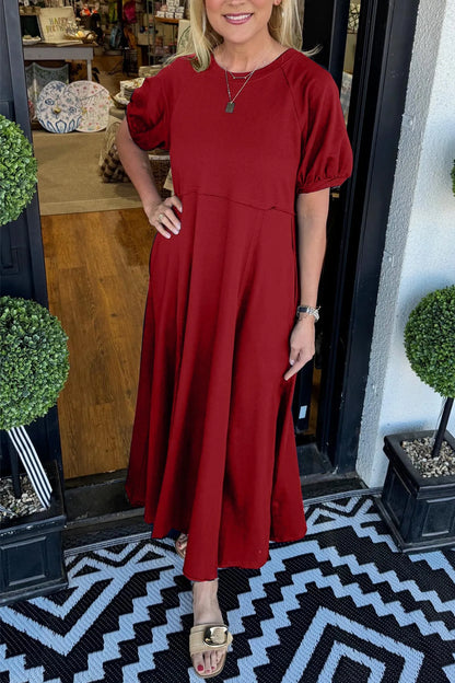 Elegant Maxi Dress for Women with Round Neck Puff Sleeve