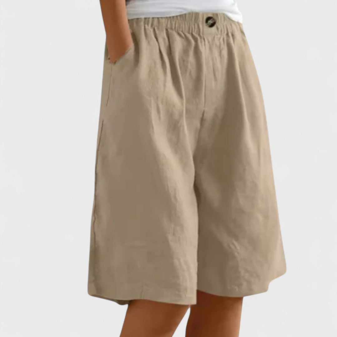 Effortless Linen Shorts for Women with High Waist Elastic Waistband Pocket Relaxed Casual Style