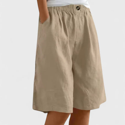 Effortless Linen Shorts for Women with High Waist Elastic Waistband Pocket Relaxed Casual Style