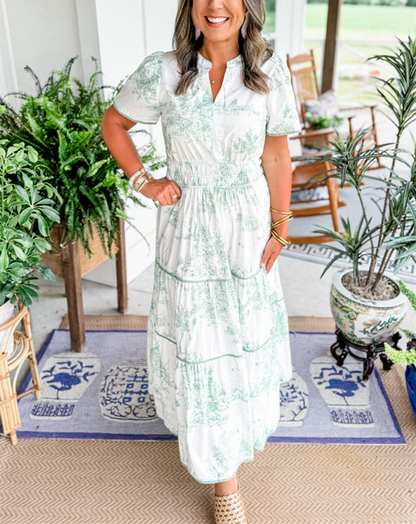 Stylish Maxi Dress for Women with V Neck Short Sleeve
