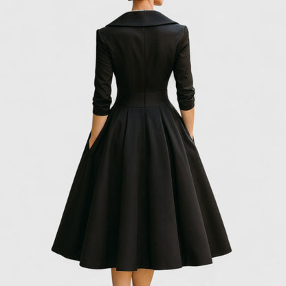 Elegant Satin Midi Dress for Women with Wrap V-Neck Three Quarter Sleeve Formal Wedding Guest Style
