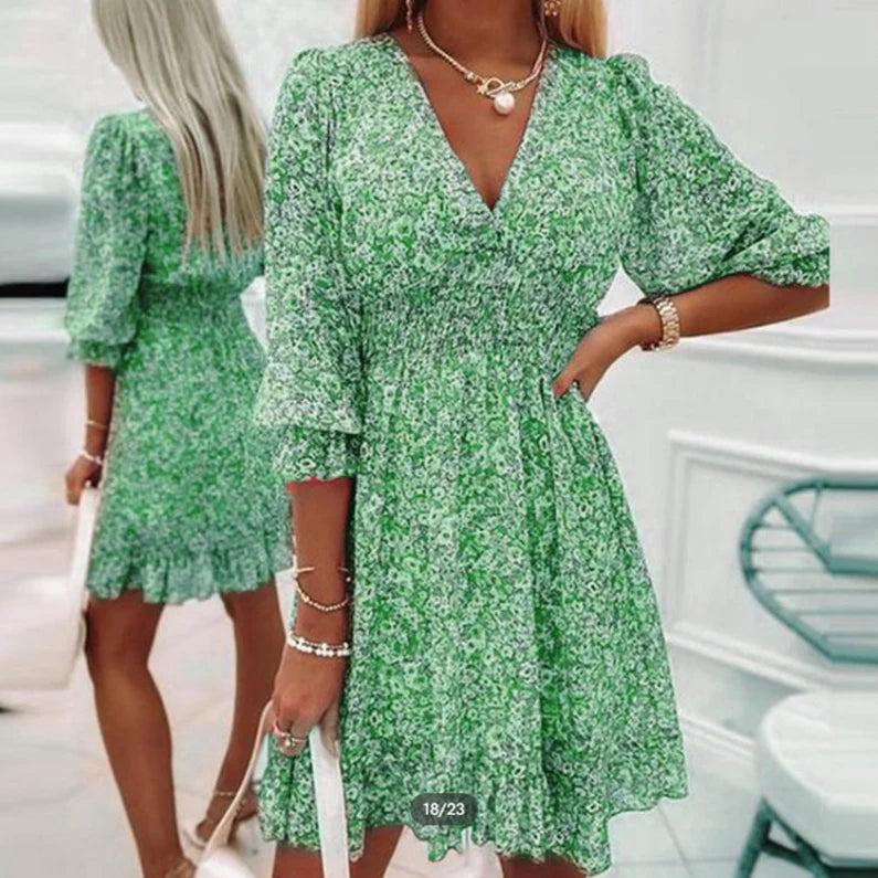 Stylish Floral Midi Dress for Women with V Neck