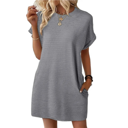 Stylish Flowy Mini Dress for Women with Round Neck
