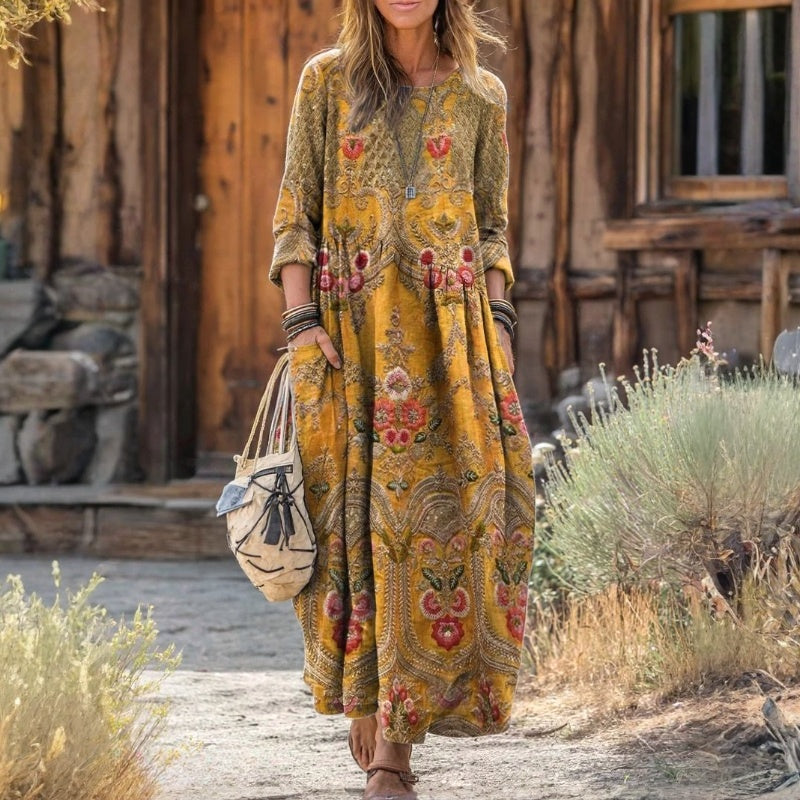 Stylish Maxi Dress for Women with V Neck Long Sleeve Oversized