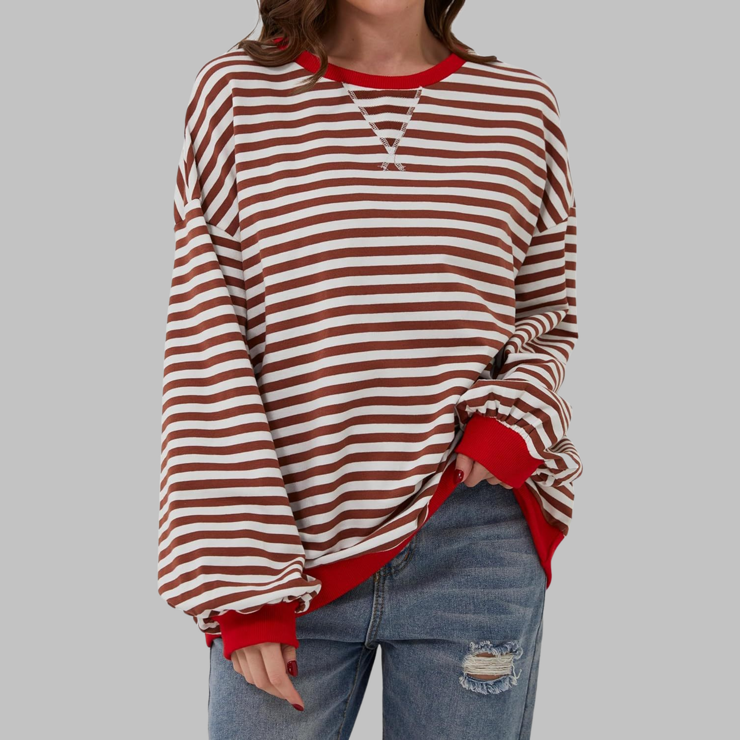 Elegant Striped Knit Sweater for Women with Long Sleeve