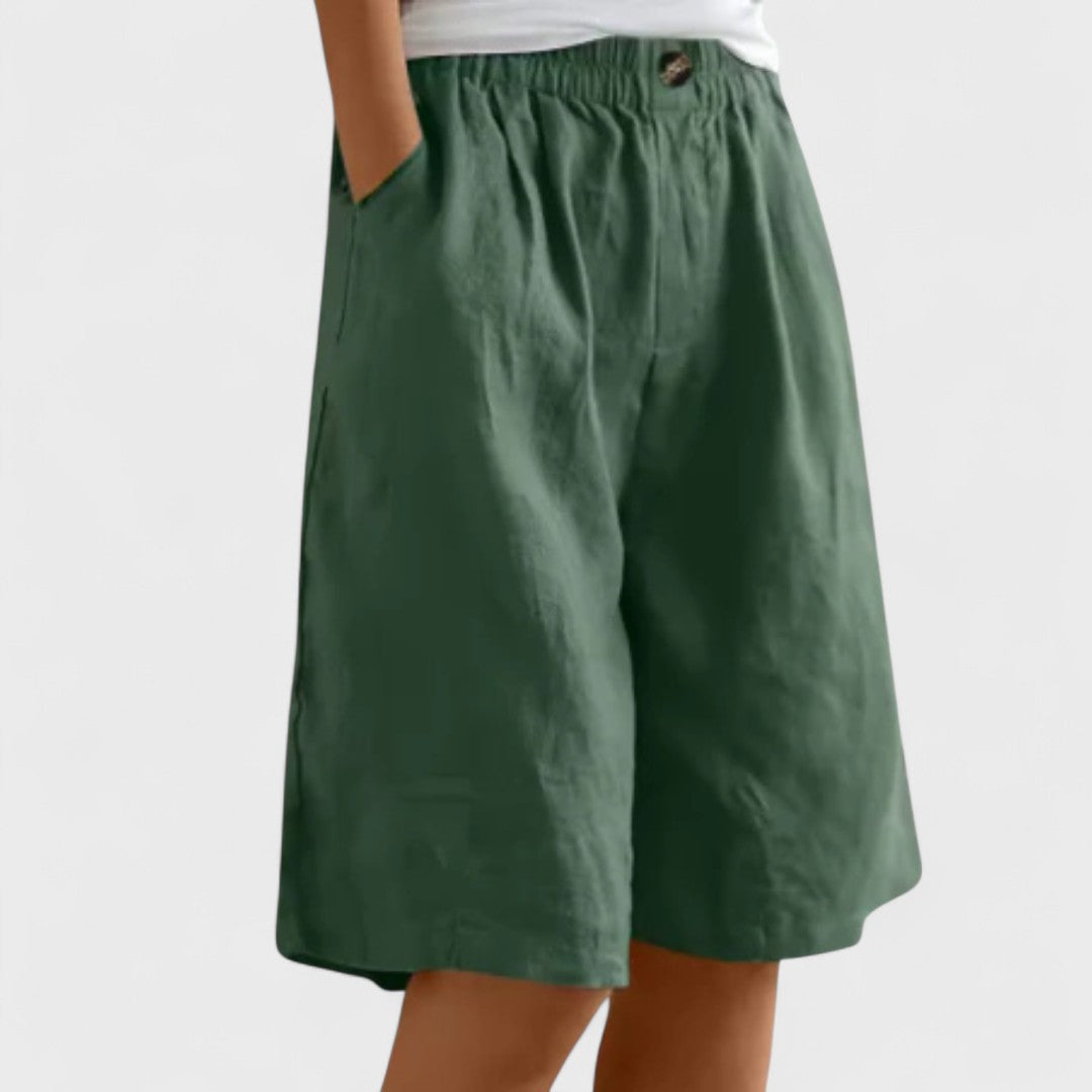 Effortless Linen Shorts for Women with High Waist Elastic Waistband Pocket Relaxed Casual Style