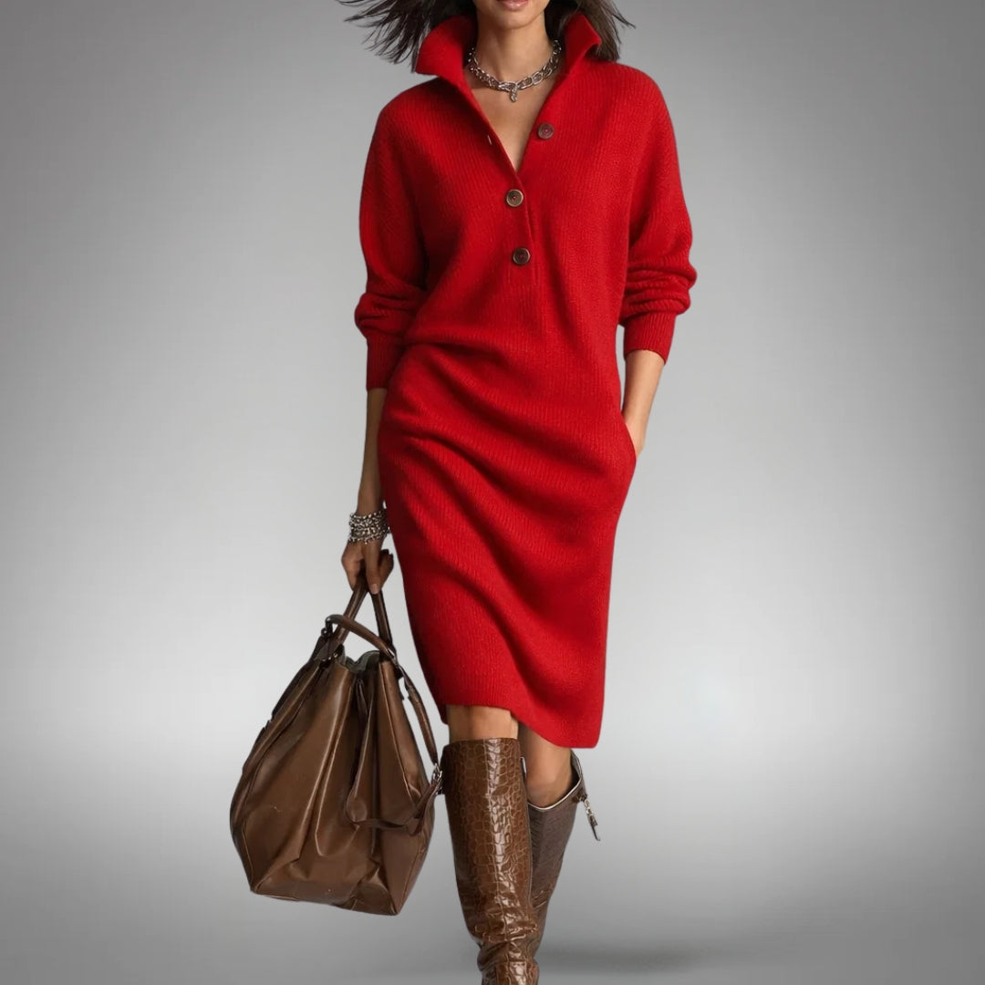 Effortless Midi Dress for Women with High Neck