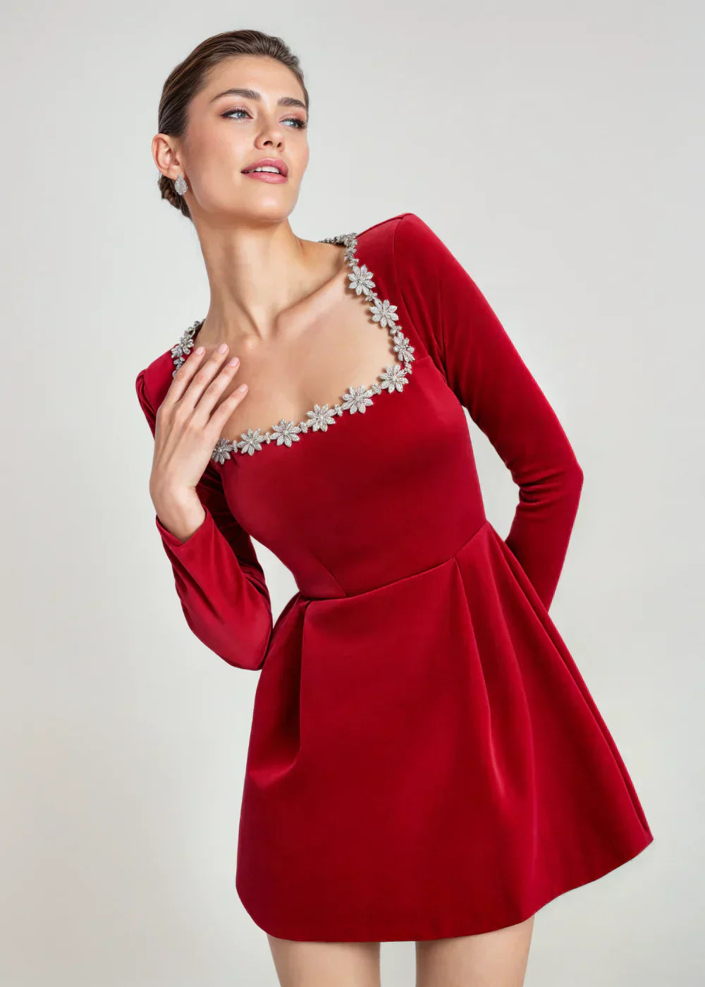 Stylish Velvet Mini Dress for Women with Square Neck