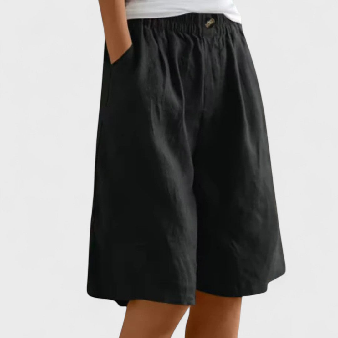 Effortless Linen Shorts for Women with High Waist Elastic Waistband Pocket Relaxed Casual Style