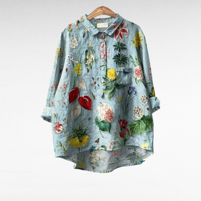 Effortless Light Blue Blouse for Women with Button Up