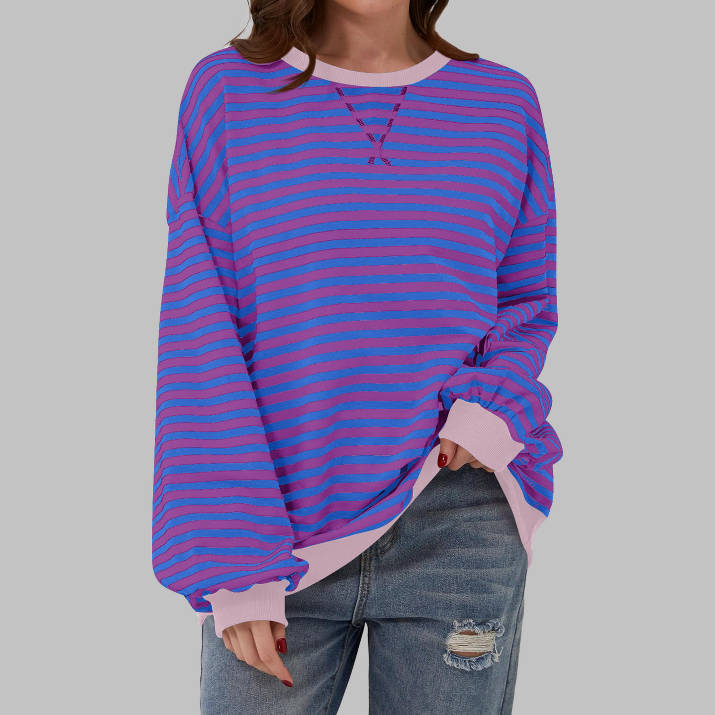 Elegant Striped Knit Sweater for Women with Long Sleeve