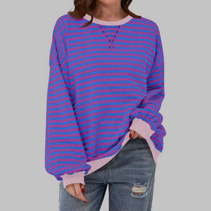 Elegant Striped Knit Sweater for Women with Long Sleeve