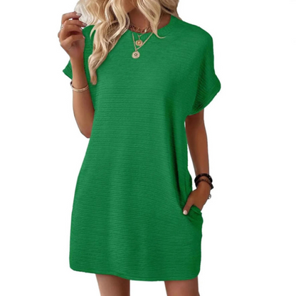 Effortless Flowy Mini Dress for Women with Round Neck