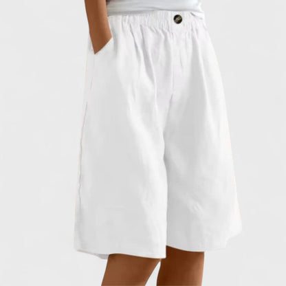 Effortless Linen Shorts for Women with High Waist Elastic Waistband Pocket Relaxed Casual Style