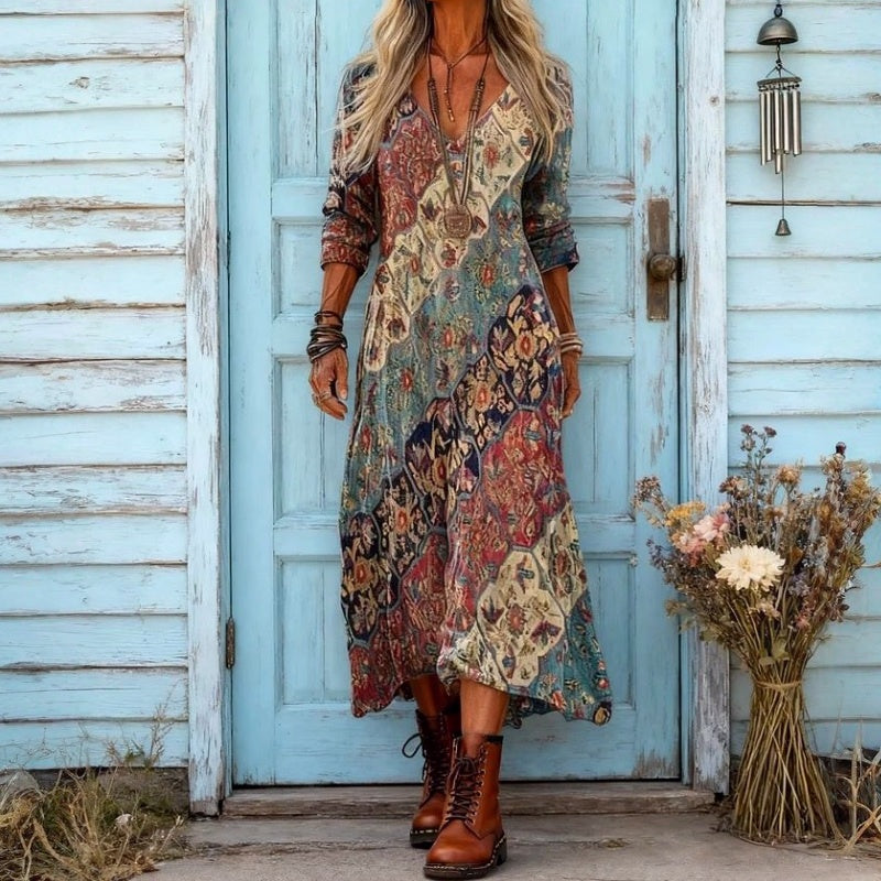 Effortless Floral Mini Dress for Women with Long Sleeve Vintage