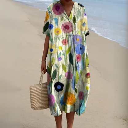 Effortless Flowy Floral Mini Dress for Women with V Neck
