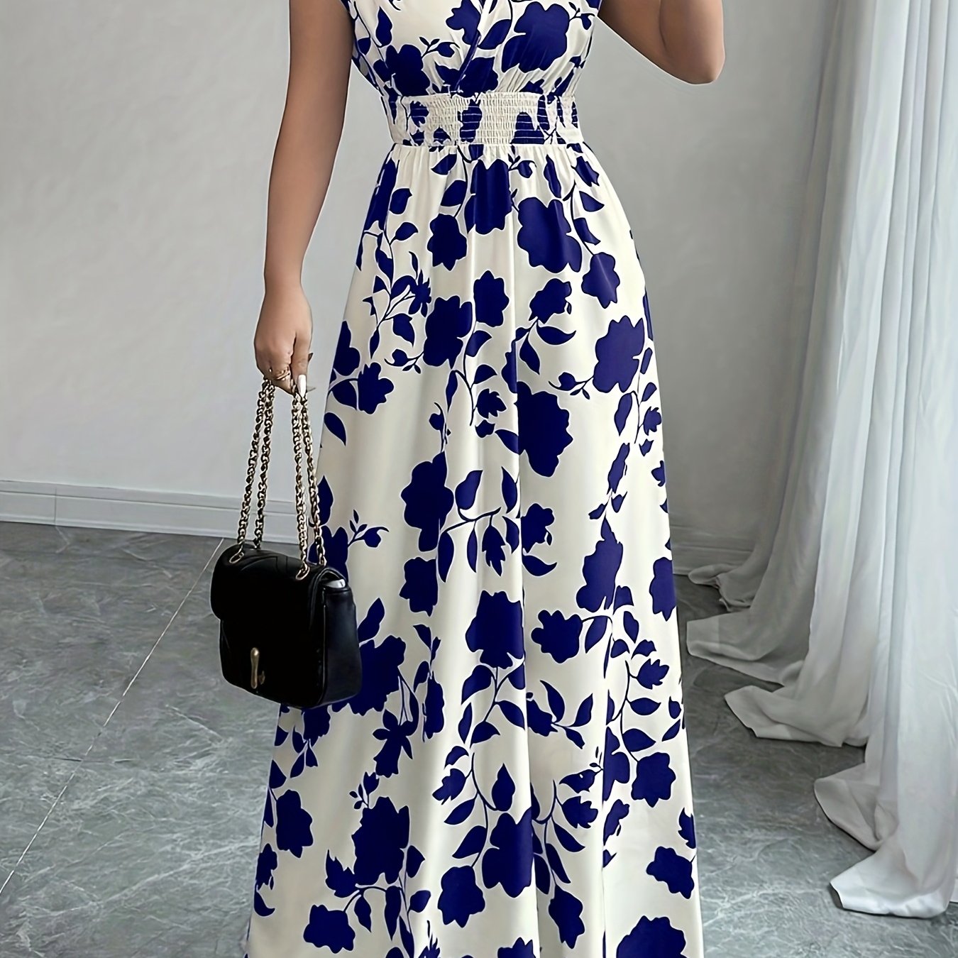 Elegant Floral Maxi Dress for Women with V Neck