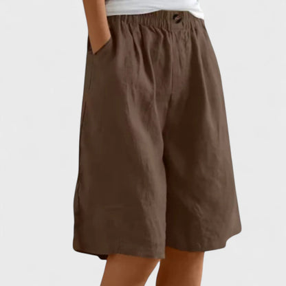 Effortless Linen Shorts for Women with High Waist Elastic Waistband Pocket Relaxed Casual Style