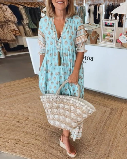 Effortless Floral Dress for Women with V Neck