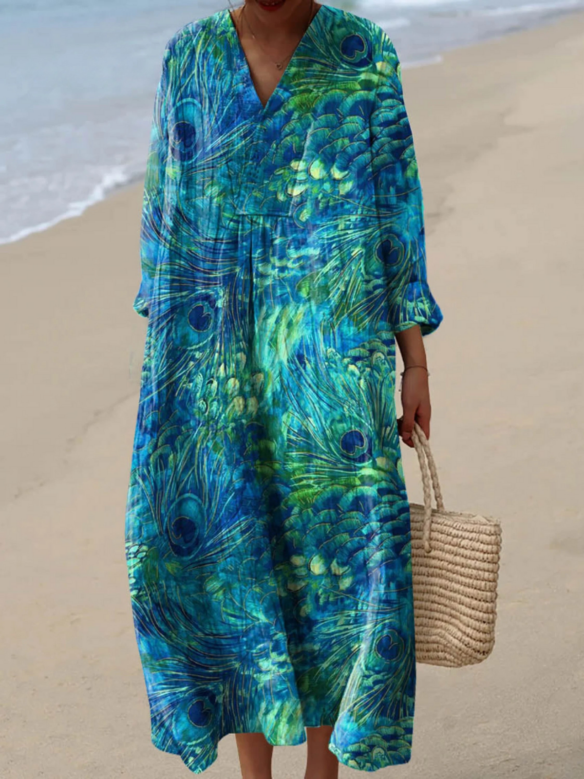 Stylish Blue Dress for Women with Long Sleeve